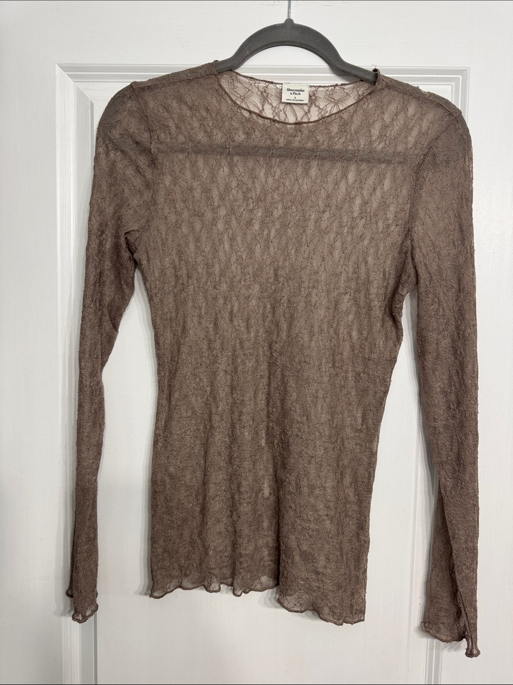 Abercrombie & Fitch Sheer Long Sleeve Knit Top - Brown